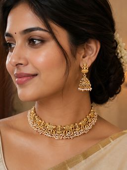 Fida - Gold Pearls Embellishment Women Elephant Motifs Jewellery Set