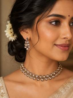 Fida - Gold Floral Kundan Embellishment Women Jewellery Set
