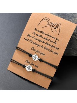 Yellow Chimes - Unisex 2 Black and Silver-Toned Leather Charm Bracelet