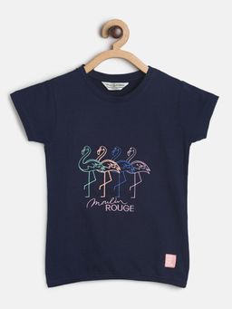 Tales & Stories - Black Round Neck Half Sleeve Cotton T-Shirt For Girls