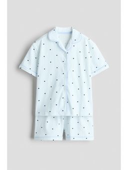 H&M - Girls White Patterned Jersey Shirt and Shorts