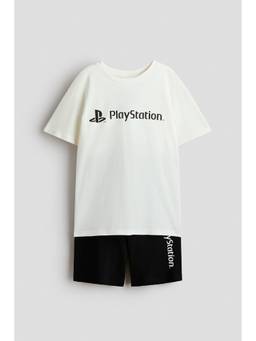 H&M - Boys Black Printed Cotton T-Shirt and Shorts