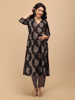 The Mom Store - Siyah Maternity and Nursing Anarkali Kurta with Pant