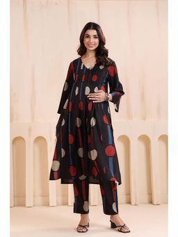 Ikk Kudi By Seerat - Womens Black Printed Maternity and Nursing Cotton Co-Ord Set