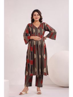 Ikk Kudi By Seerat - Womens Grey Printed Maternity and Nursing Cotton Co-Ord Set