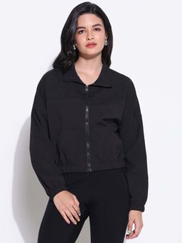 SHOWOFFFF - Women Solid Black Bomber Jacket