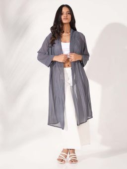 SHOWOFF - Women Grey Solid Longline Shrug