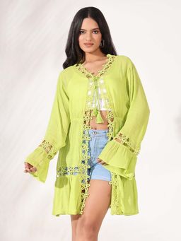 SHOWOFFFF - Women Green Solid Longline Shrug