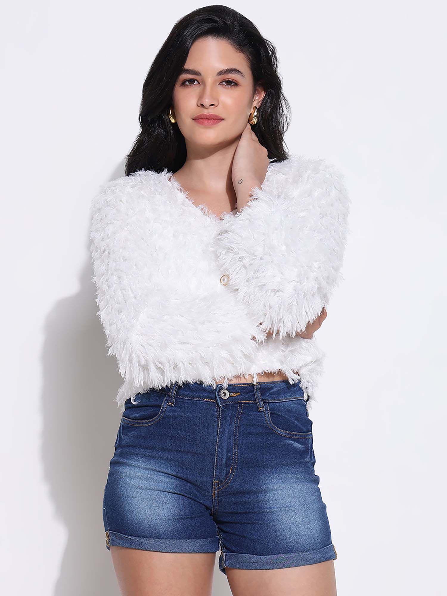 showoffff Women White Solid Crop Shrug-picture-16