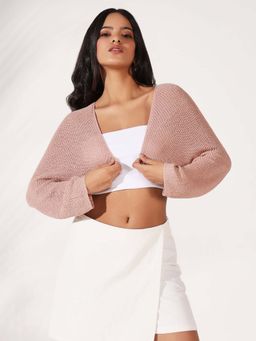 SHOWOFFFF - Women Peach Solid Crop Shrug