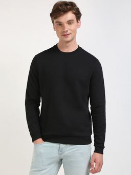 Calvin Klein - Black Solid Regular Fit Cotton Sweatshirt