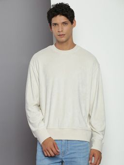 Calvin Klein - White Solid Relaxed Fit Cotton Sweatshirt