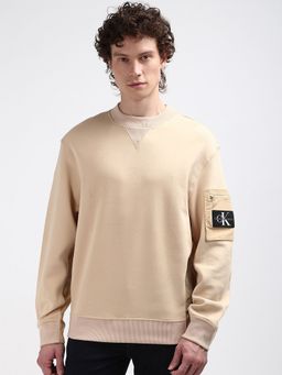 Calvin Klein - Beige Badge Relaxed Fit Cotton Sweatshirt