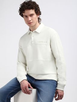 Calvin Klein - Off White Textured Relaxed Fit Cotton Sweatshirt