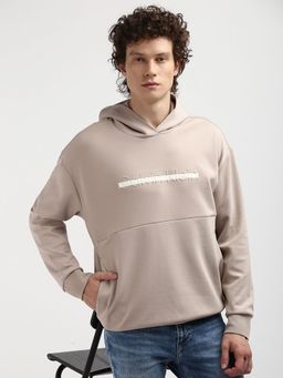 Calvin Klein - Beige Logo Relaxed Fit Cotton Hoodie