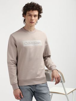 Calvin Klein - Beige Embroidered Logo Regular Fit Cotton Sweatshirt