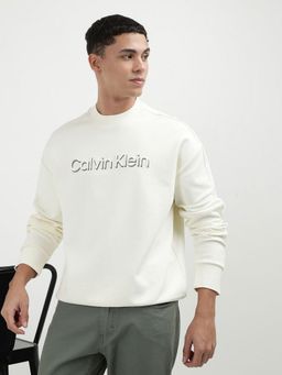 Calvin Klein - Off White Logo Relaxed Fit Cotton Sweatshirt