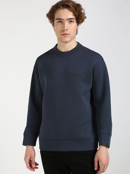 Calvin Klein - Blue Solid Relaxed Fit Cotton Sweatshirt