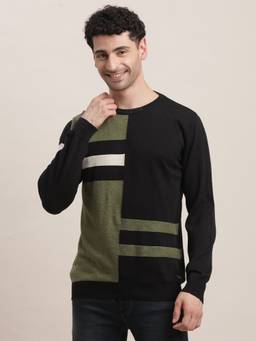 Turtle - Men Multicolor Colorblock Regular Fit Full Sleeve Knitted Sweatshirt
