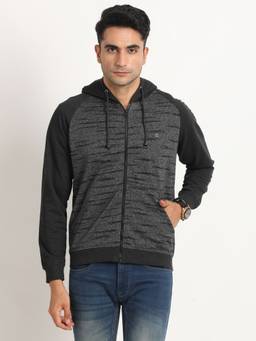 Turtle - Men Pure Cotton Grey Textured Hoodie Sweatshirt