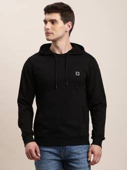 Turtle - Men Solid Full Sleeve Black Polycotton Hooded Hoodie