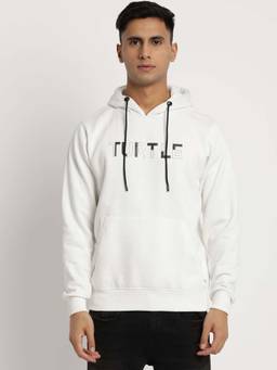 Turtle - Men Solid Full Sleeve White Knitted Hooded Hoodie