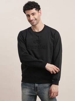 Turtle - Men Black Solid Relaxed Fit Full Sleeve Knitted Sweatshirt