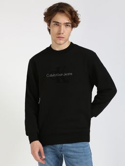 Calvin Klein - Black Embroidered Logo Regular Fit Cotton Sweatshirt
