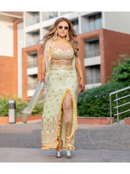 Gopi Vaid - Arari Green Skirt with Blouse and Dupatta