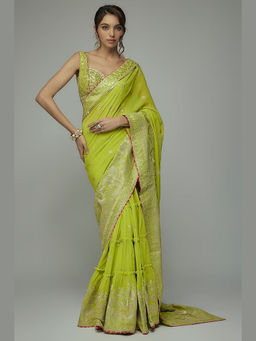 Gopi Vaid - Green Golconda Imroz Wrap Pre-Draped Saree with Stitched Blouse
