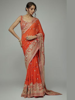 Gopi Vaid - Orange Golconda Imroz Wrap Pre-Draped Saree with Stitched Blouse