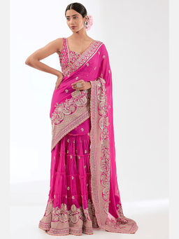 Gopi Vaid - Pink Golconda Imroz Wrap Pre-Draped Saree with Stitched Blouse