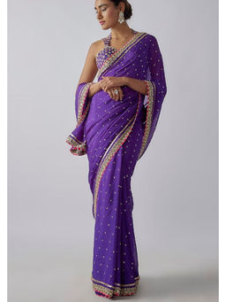Gopi Vaid - Purple Golconda Uzvi Saree with Stitched Blouse