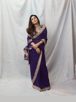 Gopi Vaid - Purple Anaita Shroff In Golconda Myra Saree with Stitched Blouse