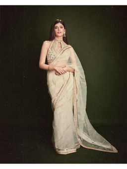 Gopi Vaid - White Sanjana Sanghi In Golconda Priyal Saree with Stitched Blouse