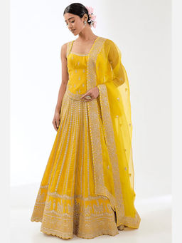 Gopi Vaid - Golconda Kriti Yellow Skirt with Blouse and Dupatta
