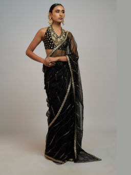 Gopi Vaid - Black Golconda Rida Saree with Stitched Blouse