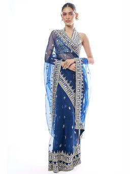 Gopi Vaid - Blue Abhinaya Saree with Stitched Blouse