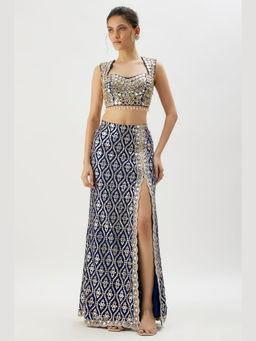 Gopi Vaid - Madhulika Blue Blouse with Skirt