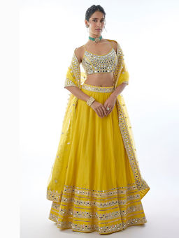 Gopi Vaid - Janya Yellow Skirt with Blouse and Dupatta