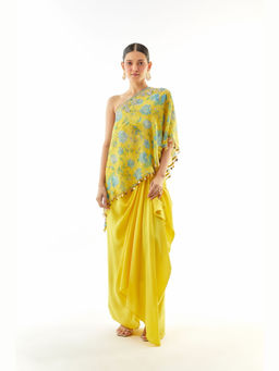 Gopi Vaid - Vaishnavi Yellow One-Shoulder Top with Skirt