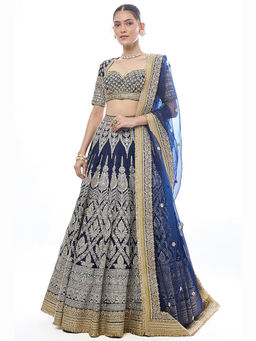 Gopi Vaid - Hazrat Navy Blue Skirt with Blouse and Dupatta