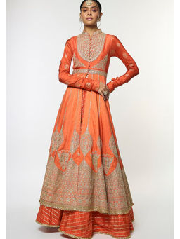 Gopi Vaid - Saira Orange Skirt with Blouse and Jacket