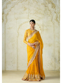 Gopi Vaid - Mustard Dilruba Saree with Stitched Blouse