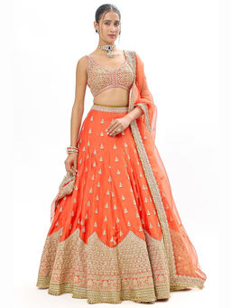 Gopi Vaid - Sehrish Orange Skirt with Blouse and Dupatta