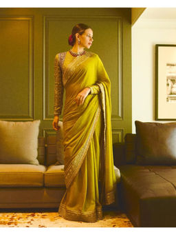 Gopi Vaid - Green Kalki Koechlin In Nizaam Saree with Stitched Blouse