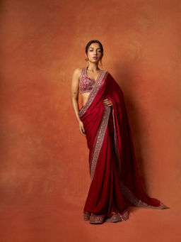 Gopi Vaid - Red Ahsaas In Afreen Saree with Stitched Blouse