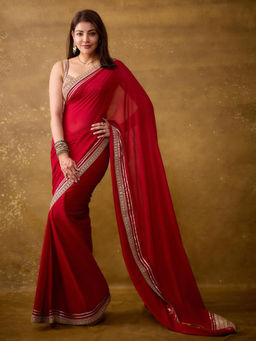 Gopi Vaid - Red Kajal Aggarwal In Zohra Saree with Stitched Blouse