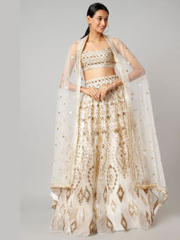 Gopi Vaid - Meknis Ivory Skirt with Blouse and Dupatta