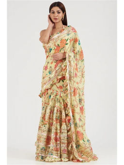 Gopi Vaid - Yellow Bhumi Pre-Draped Saree with Stitched Blouse